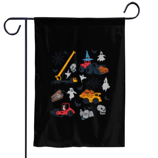 Spooky Construction Vehicles Garden Flags