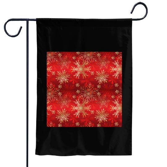 Snowflakes Pattern Red Gold Garden Flags