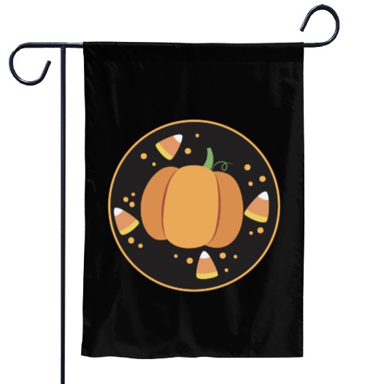 Pumkpin on a circle with candy corn Garden Flags