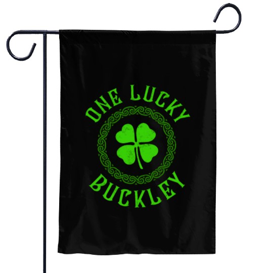 One Lucky Buckley Irish Family 4 Leaf Clover Garden Flags