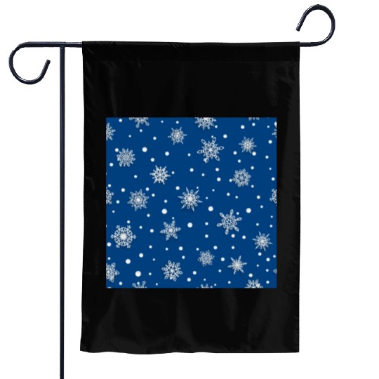 Modern Navy Blue Snowflakes Pattern Garden Flags