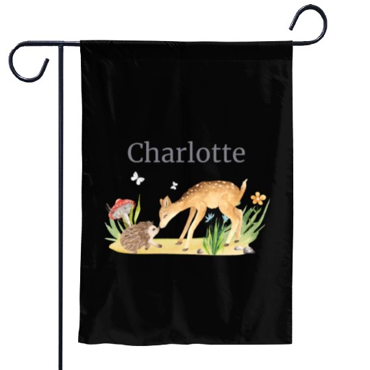 Forest Animal Deer Hedgehog Flowers Name Charlotte Garden Flags