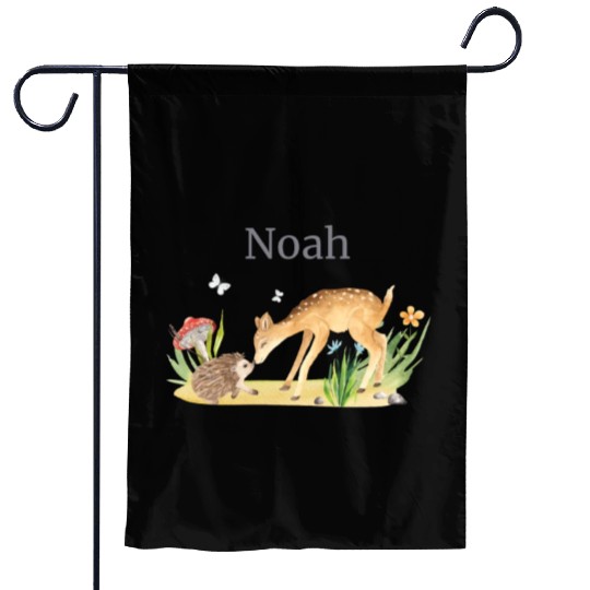Forest Animal Deer Hedgehog Flowers Name Noah Garden Flags