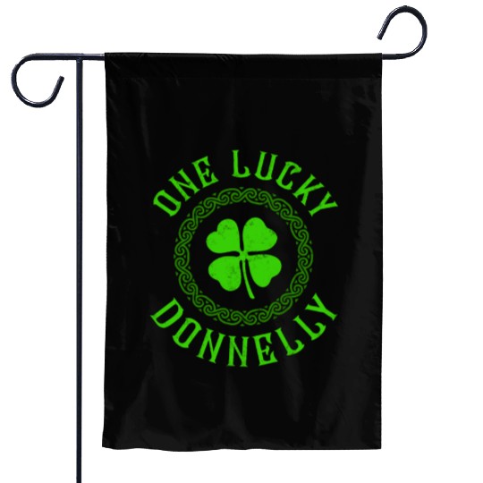 One Lucky Donnelly Irish Family Four Leaf Clover Garden Flags