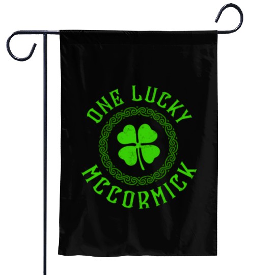 One Lucky McCormick Irish Family Four Leaf Clover Garden Flags
