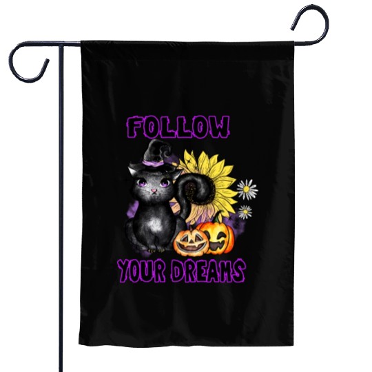 Follow Your Dreams - Black Cat Jack-O-Lantern Garden Flags