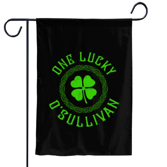 One Lucky O'Sullivan Irish Family Four Leaf Clover Garden Flags
