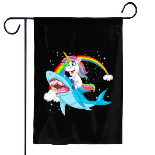 Unicorn riding shark Design Garden Flags