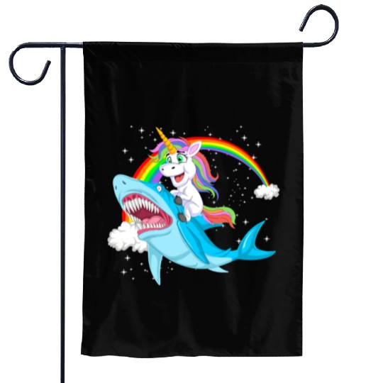 Unicorn riding shark Design Garden Flags