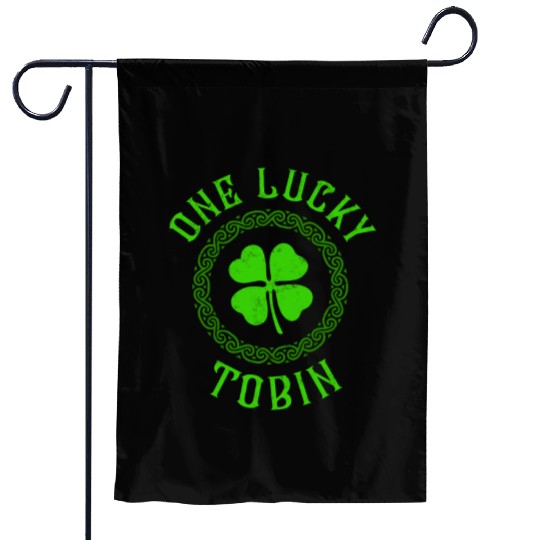 One Lucky Tobin Irish Family Four Leaf Clover Garden Flags