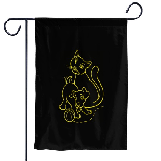 Cat And Dog Yellow Garden Flags