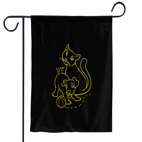 Cat And Dog Yellow Garden Flags