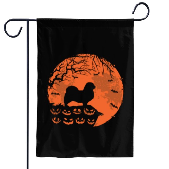 Tibetan Spaniel And Moon Halloween Funny Dog Lover Garden Flags