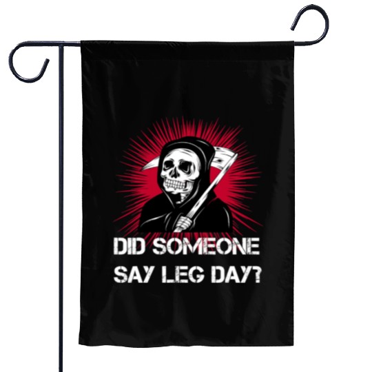Grim Reaper Leg Day Black Metal skull and scythe Garden Flags