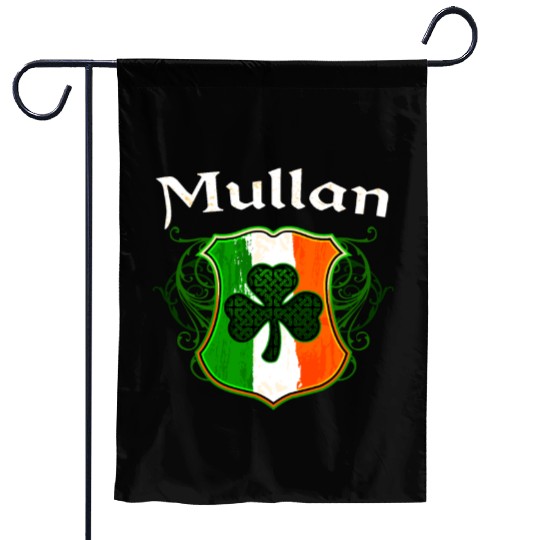 Mullan Irish Surname Ireland Flag Shield Shamrock Garden Flags