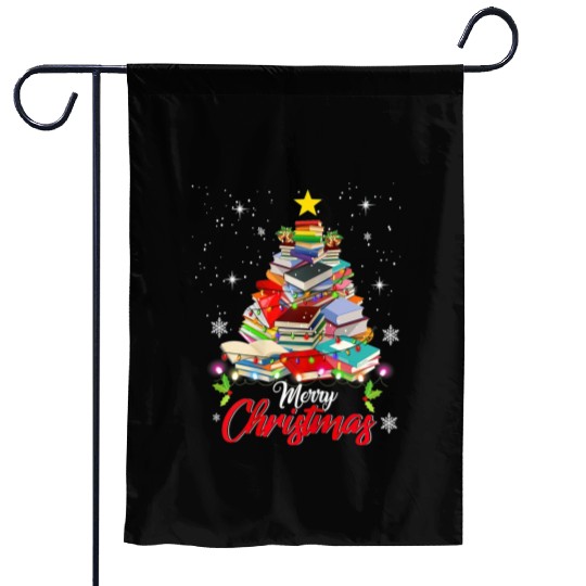 Merry Christmas Tree Love Reading Books Librarian Garden Flags