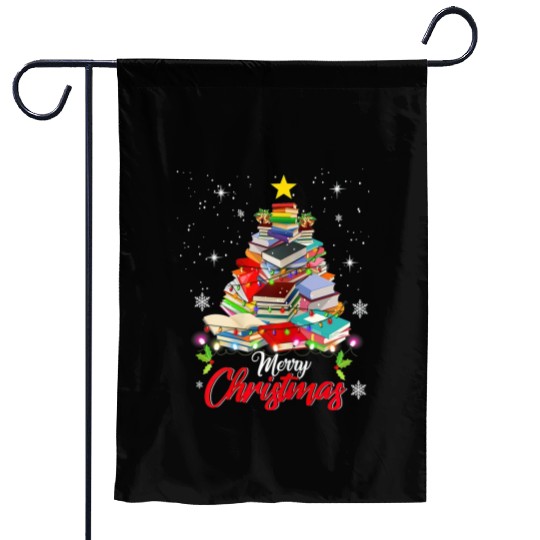 Merry Christmas Tree Love Reading Books Librarian Garden Flags