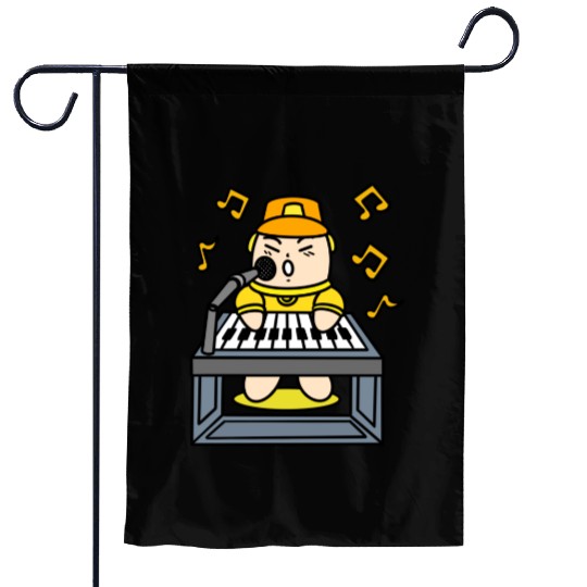 Boy singing with electric piano Garden Flags