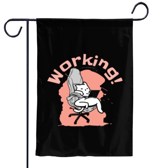 Working Cat Busy Cat Owner Professional Worker Garden Flags