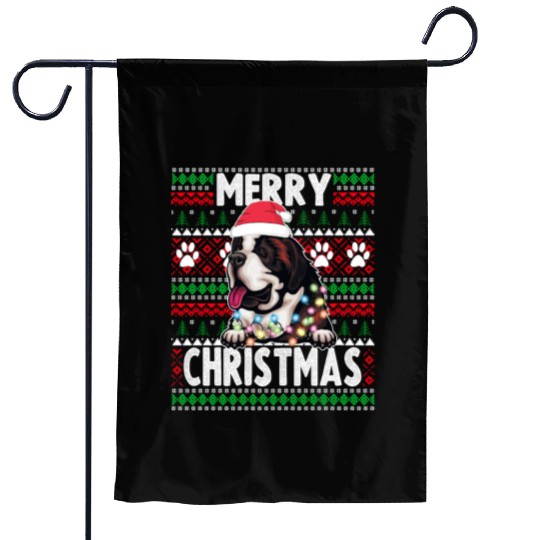 Saint Bernard Christmas Lights Dog Lovers Xmas Paj Garden Flags