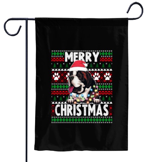 Saint Bernard Christmas Lights Dog Lovers Xmas Paj Garden Flags