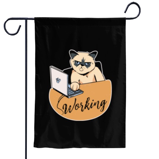 Working Cat Busy Cat Owner Professional Worker Garden Flags