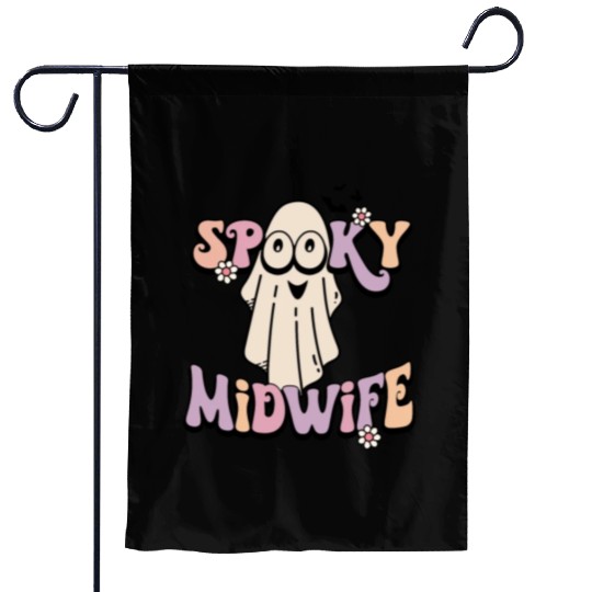 Cute Spooky Midwife Halloween Retro Garden Flags