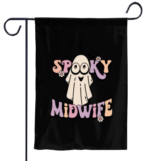 Cute Spooky Midwife Halloween Retro Garden Flags