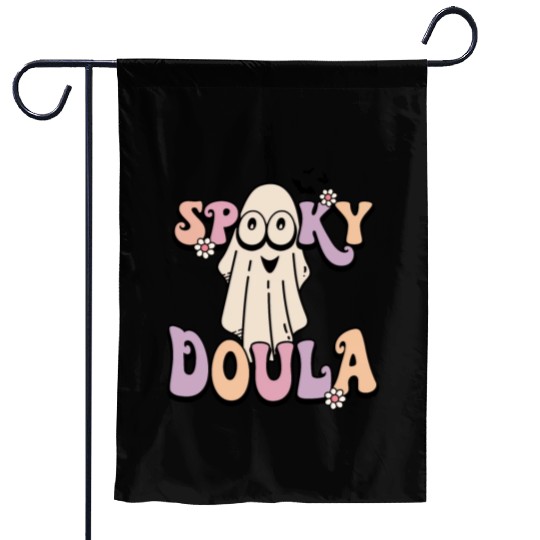 Cute Spooky Doula Halloween Retro Garden Flags