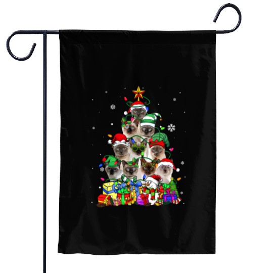 Cat Lover Funny Siamese Tree Christmas Light Garden Flags