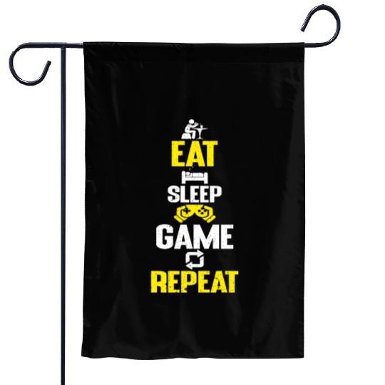 Eat sleep game repeat design funny gaming meme Garden Flags