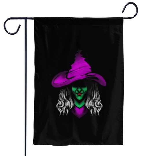 Evil Witch With Green Skin And Purple Hat For Garden Flags
