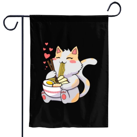 Funny Kawaii Cat Eating Ramen - Kawaii Neko Cat Garden Flags