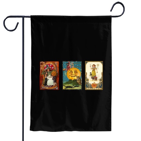 Vintage Halloween Cards - Black Cats, Witches, Etc Garden Flags