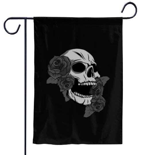 Black Skull Roses Aesthetic Goth Gothic Garden Flags