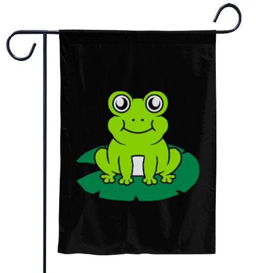 Cute frog sitting water lily Garden Flags