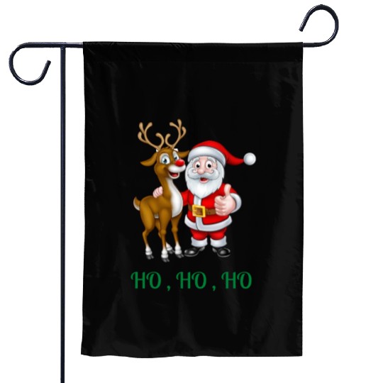 Rudolph the red nose reindeer with Santa Garden Flags