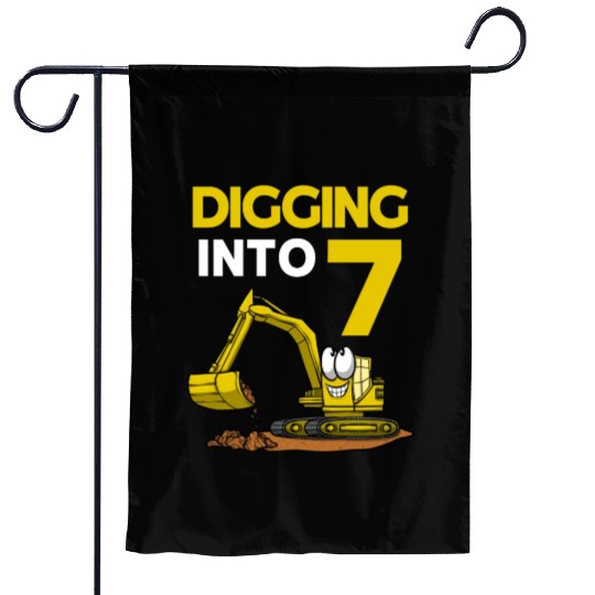 Excavator Driver Digging Into 7 Birthday Excavator Garden Flags