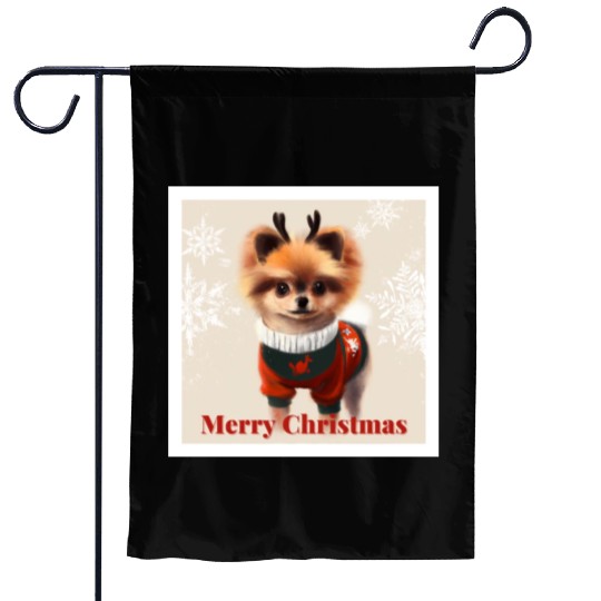 Sweet Miniature Spitz pomeranian in a Christmas. Garden Flags