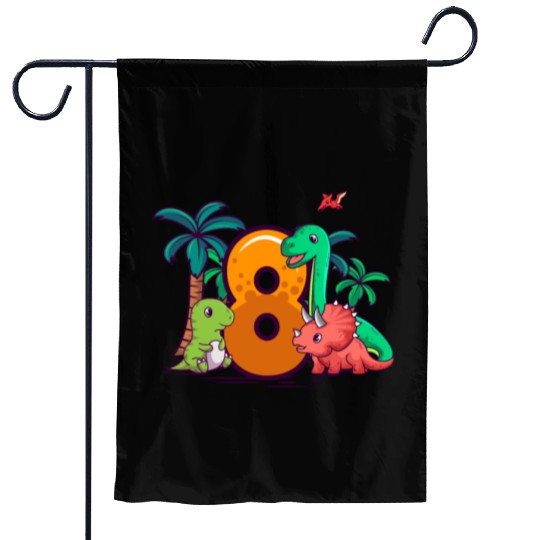 8th Birthday Trex Triceratops Dinosaur 8 Year Garden Flags