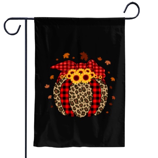 Pumpkin Jack O' Lantern Leopard Plaid Halloween Garden Flags