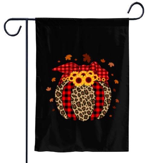 Pumpkin Jack O' Lantern Leopard Plaid Halloween Garden Flags