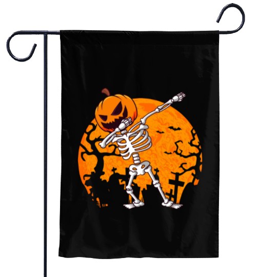 Dabbing Skeleton Jack O Lantern Pumpkin Halloween Garden Flags