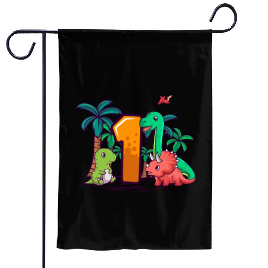 1st Birthday T-Rex Triceratops Dinosaur 1 Year Garden Flags