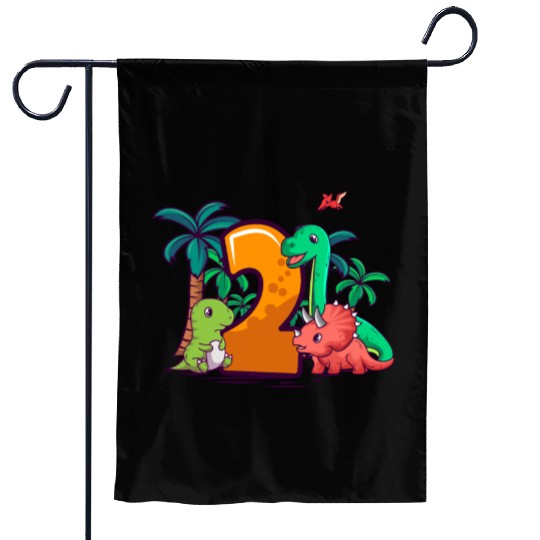 2nd Birthday Trex Triceratops Dinosaur 2 Year Garden Flags