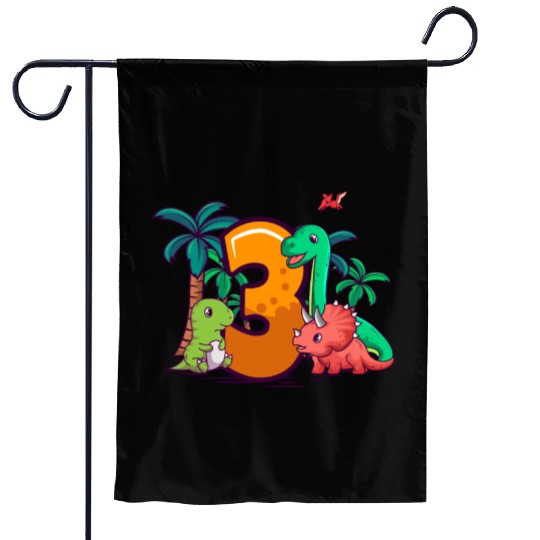 3rd Birthday T-rex Triceratops Dinosaur 3 Year Garden Flags