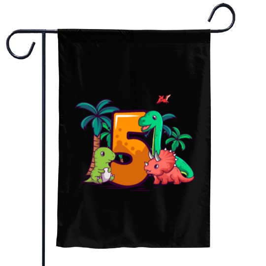 5th Birthday Trex Triceratops Dinosaur 5 Year Garden Flags