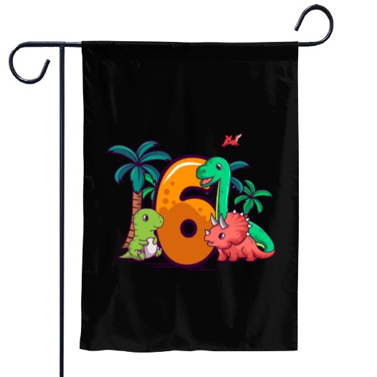 6th Birthday Trex Triceratops Dinosaur 6 Year Garden Flags