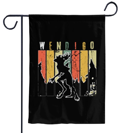 Retro Folk Wendigo Halloween Cryptid Monster Garden Flags