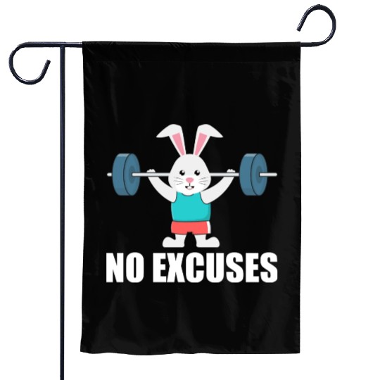 No Excuses Weightlift Gym Lover Funny Easter Bunny Garden Flags